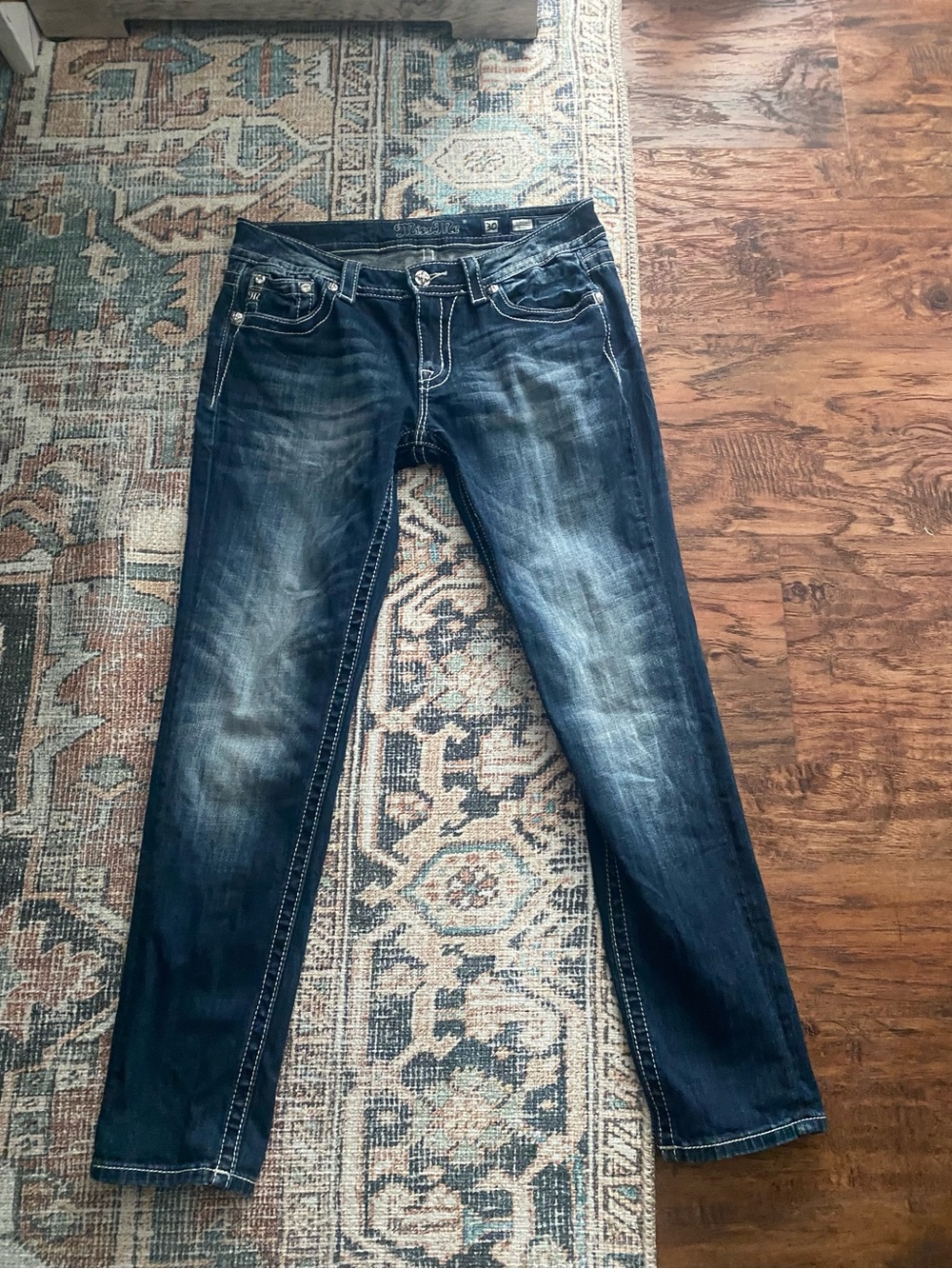 Miss Me Dark Wash Distressed Straight Leg Jeans